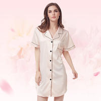 Style No: H9000D Women's Matte Silky Satin  Pajamas Short Sleeve  Night Shirt Dress