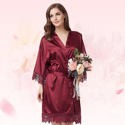 Style No: A9007 Women Satin Silk Lace Bridesmaid Robes Wedding Robes With Lace Trim