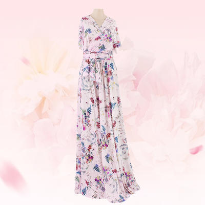 Style No: B4380 Women Floral Polyester/Spandex Silky Chiffon Fashion Floor Length Bridesmaid Dress