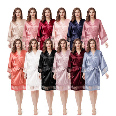 Style No: A9007C Women / Girl Plain Matte Silky Satin Wedding/Bridal/Bridesmaid  Tassels Lace Robes
