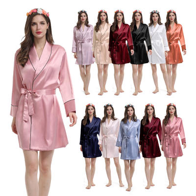 Style No: M9000 Women / Girl Plain Matte Silky Satin Shawl Collar Wedding/Bridal/Bridesmaid Robes with contrasted piping