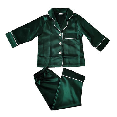 Style No: BB9000A Babies Plain Matte Silky Satin Pajamas Long Set With Contrasted Piping