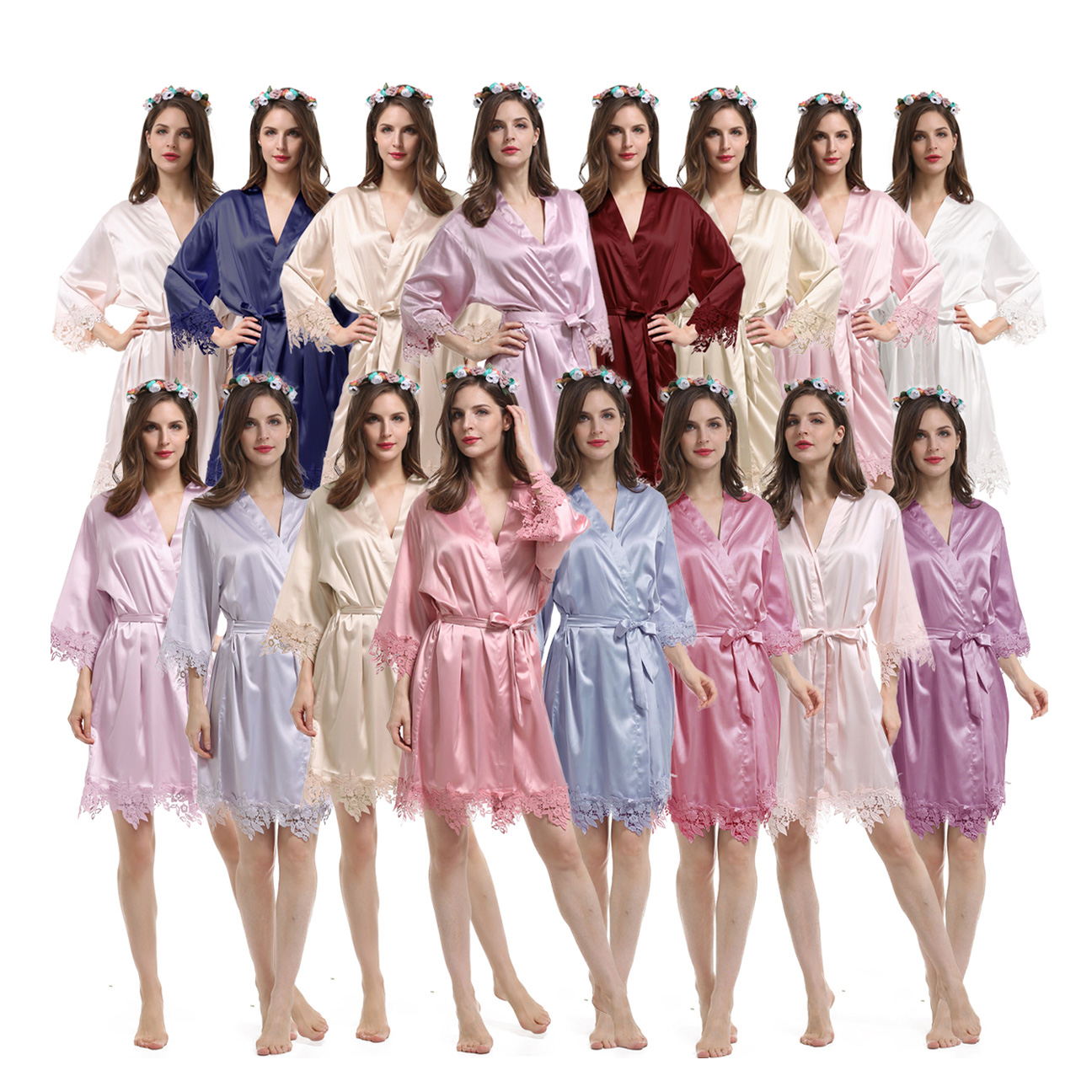 Style No: A9008 Women / Girl Plain Matte Silky Satin Wedding/Bridal/Bridesmaid Robes with Lace