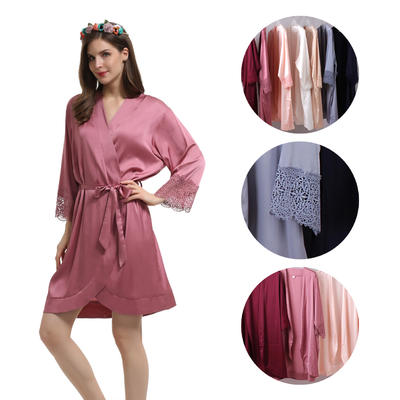 Style No: A400F Women / Girl Plain Color Matte Chiffon Bridesmaid/Bridal/Wedding Robes with F Lace