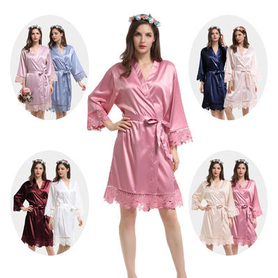 Style No: A900N Women / Girl Plain Matte Silky Satin Bridesmaid/Bridal/Wedding Robes with N Lace