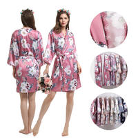 Style No: A972T Women / Girl Floral Print Matte Silky Satin Bridesmaid/Bridal/Wedding Robes with Lace