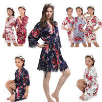 Style No: A976J Women / Girl Floral Print Matte Silky Satin Bridesmaid/Bridal/Wedding Robes with Lace
