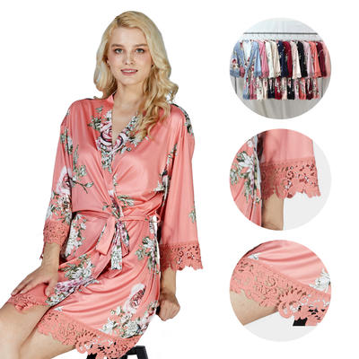 -Style No: A5837A Women/Girl Digital Floral Printing Matte Knitted Jersey Cotton/Polyester/Spandex Stretched Bridesmaid Lace Robes