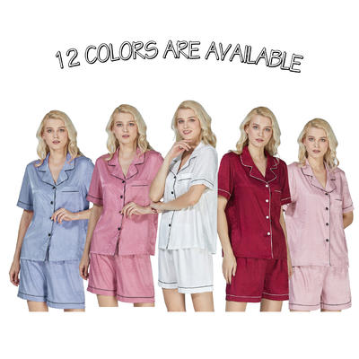 Style No: GJF9000 Women Matte Silky Jacquard Floral Satin Short sleeve + Shorts Pajamas Set