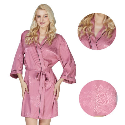 Style No: AJF9000 Women/Girl Jacquard Floral Matte Silky Satin Bridesmaid Robe with contrasted piping